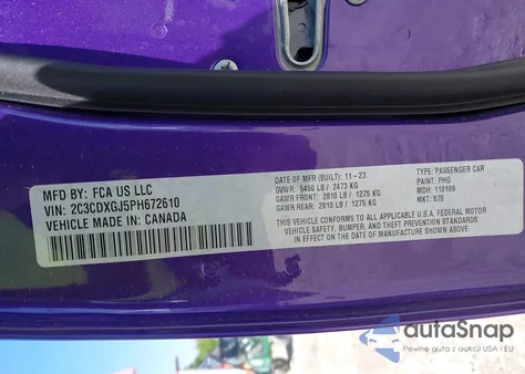 2023 Dodge Charger Scat Pack Widebody z USA, uszkodzony, nr VIN 2C3CDXGJ5PH672610